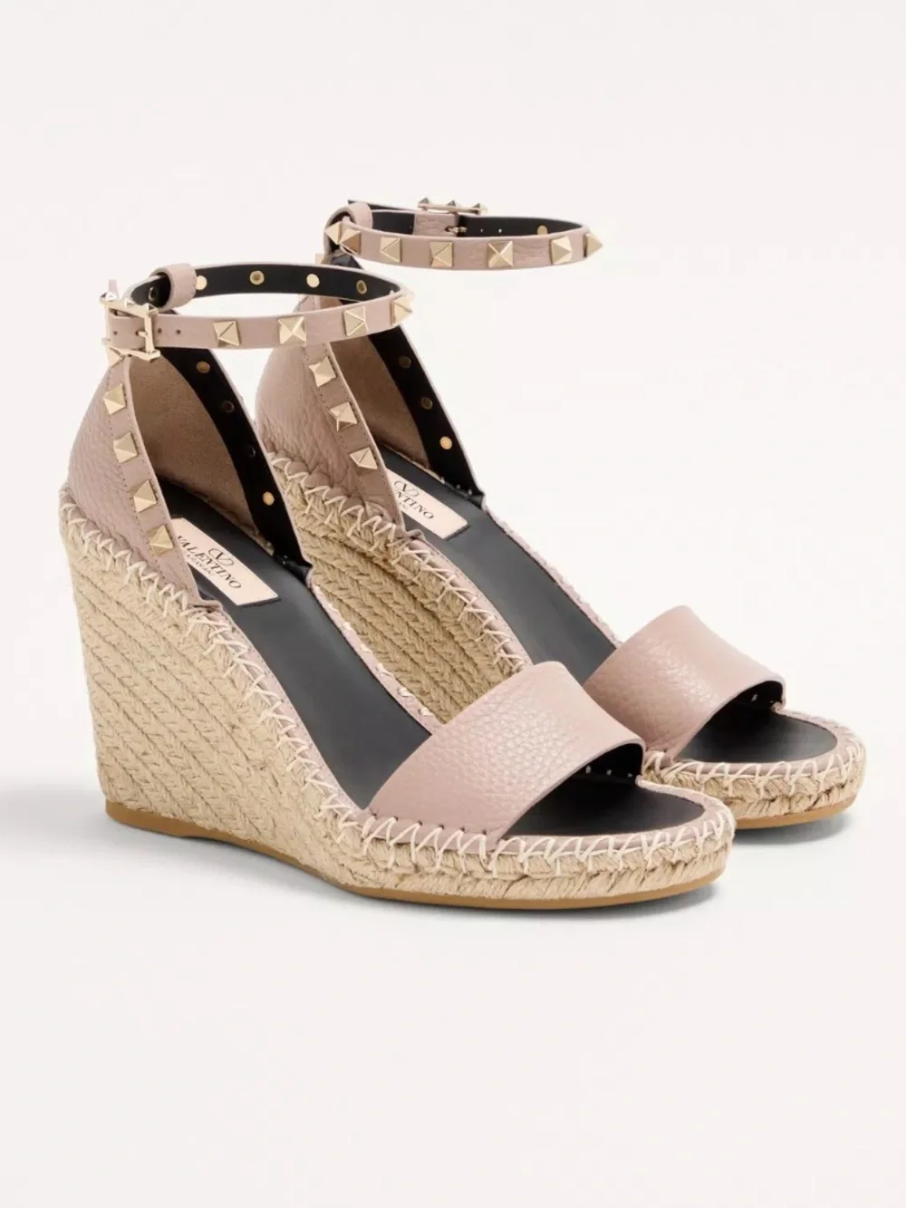 🆕 Valentino Garavani Double Rockstud Grainy Calfskin Sandal 105 MM Espadrilles